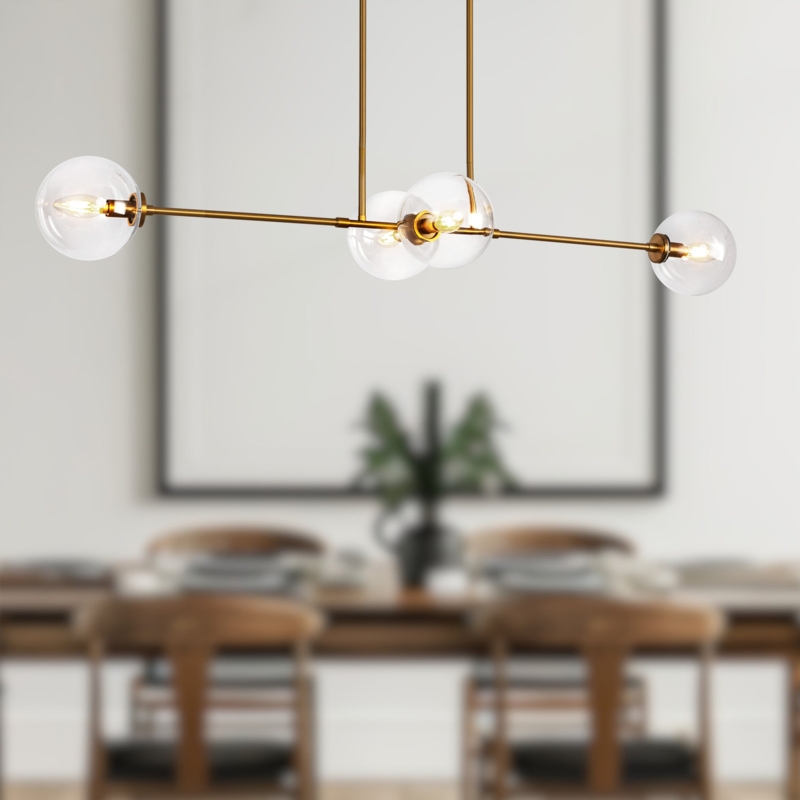 Linear Pendant Black Rectangular Frame Clear Glass Shades 48 Inch