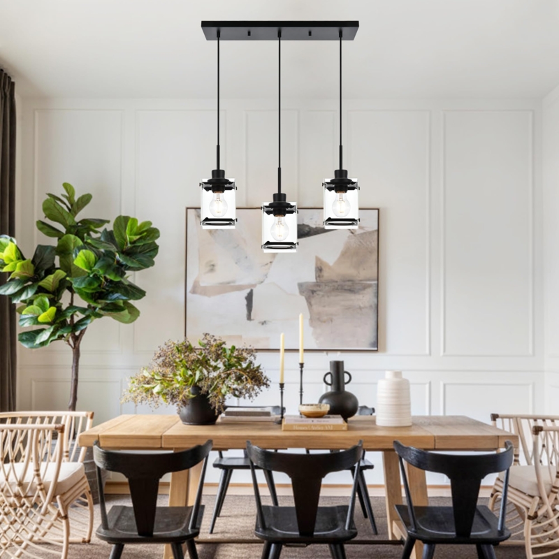 Linear Pendant Chandelier Rectangular Glass Shades for Industrial Kitchens