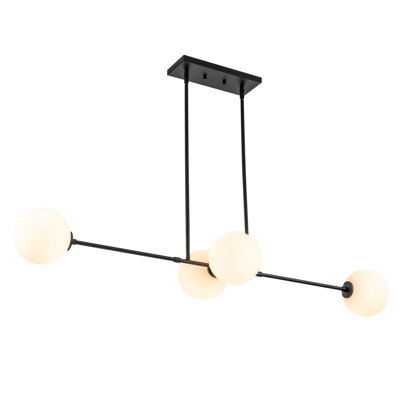 Linear Pendant Clear Glass Globes Minimalist Four Light Fixture