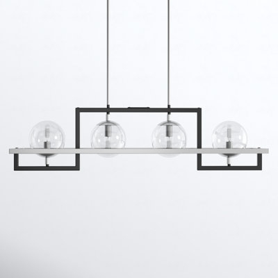 Linear Pendant Cylindrical Shades Four Light Exposed Bulbs