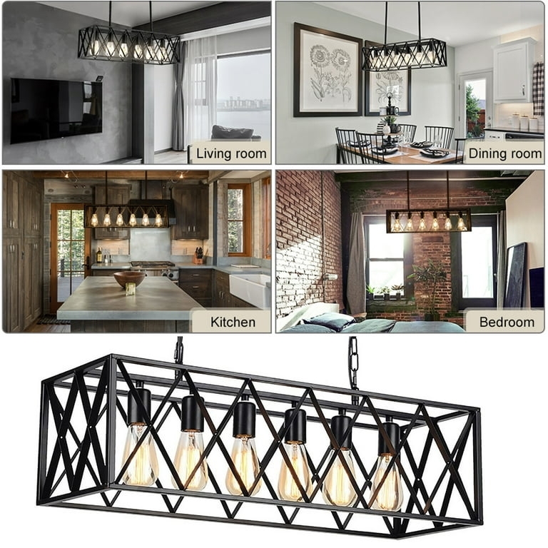Linear Pendant Light Black Geometric Lattice Industrial Farmhouse Fixture