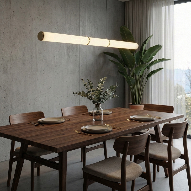 Linear Pendant Light Brass with Vertical Glass Tube Shades