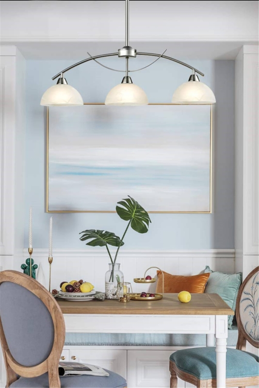 Linear Pendant Light, Brushed Nickel Finish, 3-Light, Brushed Nickel Linear Island Light