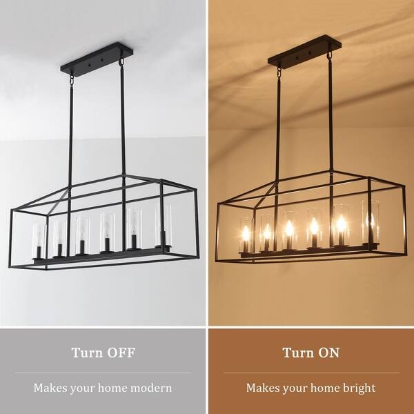 Linear Pendant Light Clear Glass Panels Rectangular 6-Light Dining