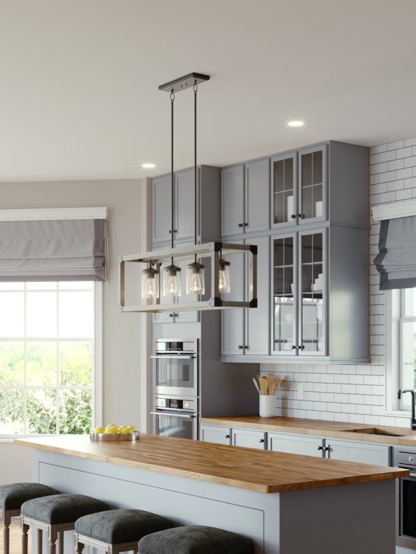 Linear Pendant Light Driftwood Gray Seeded Glass Farmhouse Island