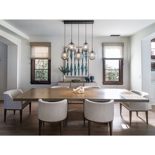 Linear Pendant Light: Five Light Textured Glass, Metallic Finish