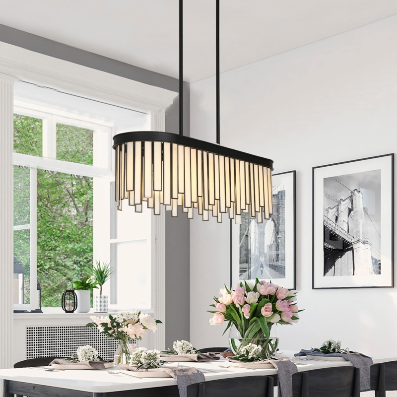Linear Pendant Light Glass Cylinder Shades Six Light Kitchen Island