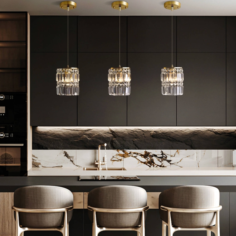 Linear Pendant Light Gold Cascading Crystals Modern Glam