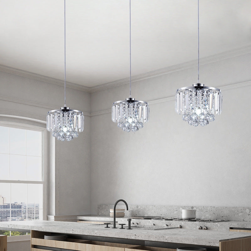 Linear Pendant Light, Gold Frame with Vertical Crystal Rods, Glam