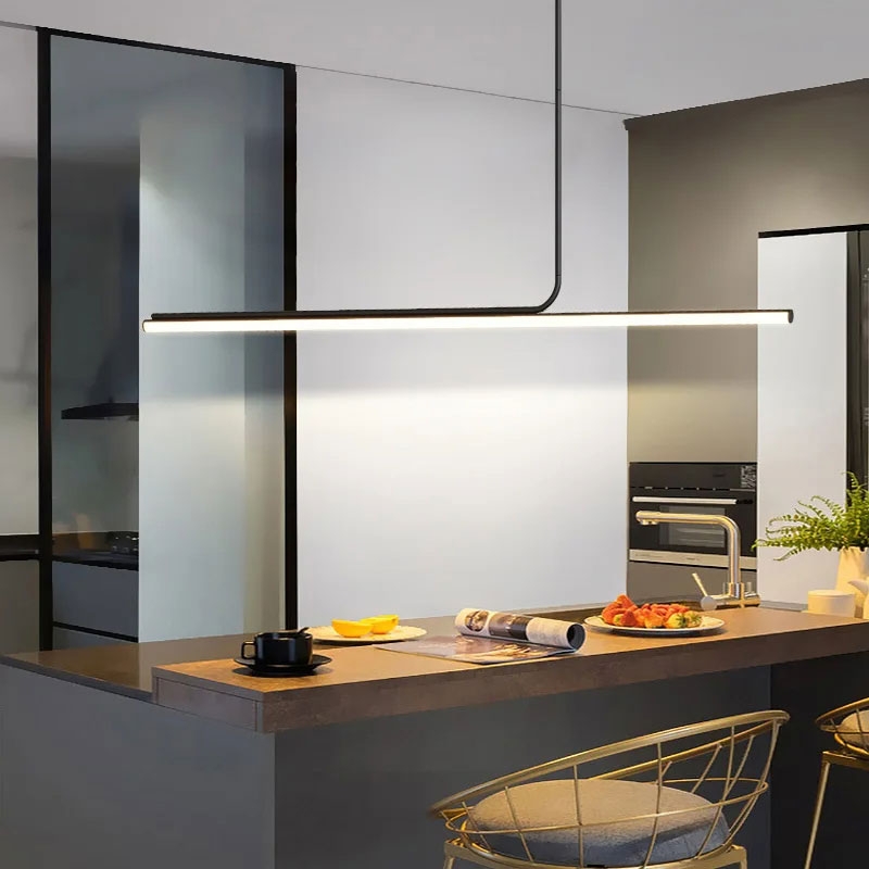 Linear Pendant Light Matte Black Ultra Slim Bar Minimalist Kitchen