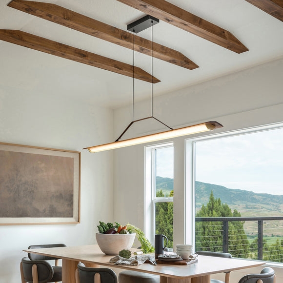 Linear Pendant Light Minimalist Cable Hang Slim Wood Toned Profile