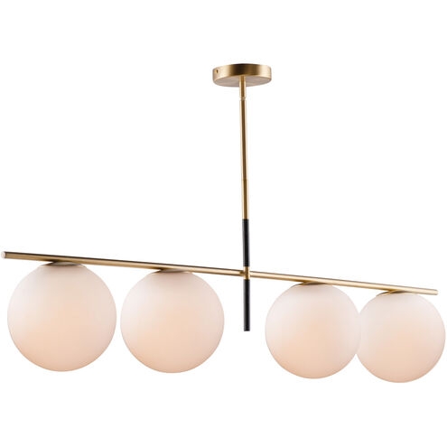 Linear Pendant Light Satin Brass White Glass Globes Mixed Metal