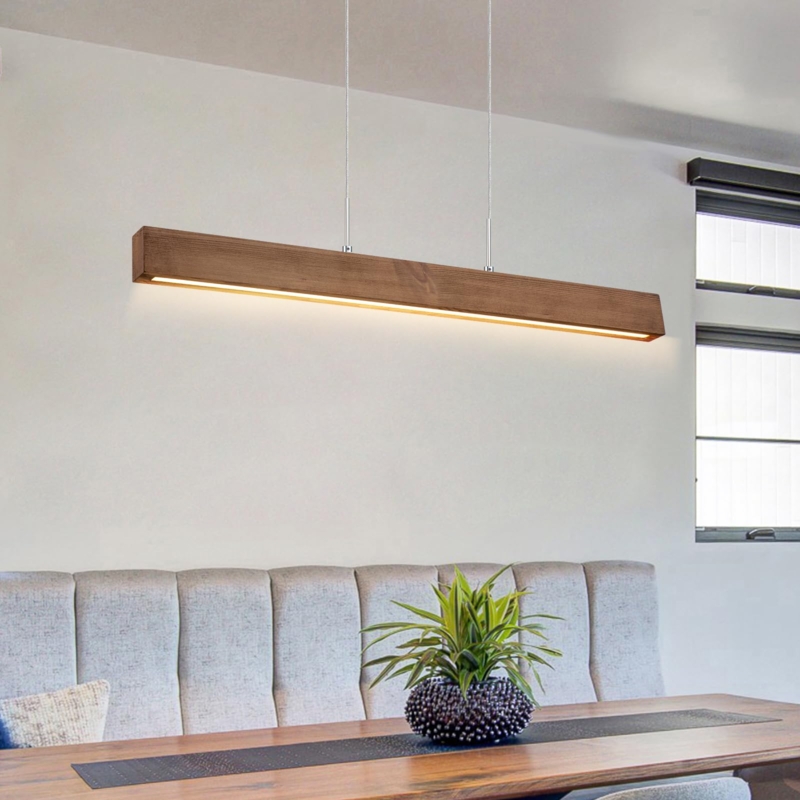 Linear Pendant Light: Slender Wood Bar, Integrated LED, Minimalist Fixture