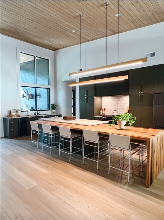 Linear Pendant Light: Slim Suspension, Rustic Farmhouse, Organic Feel