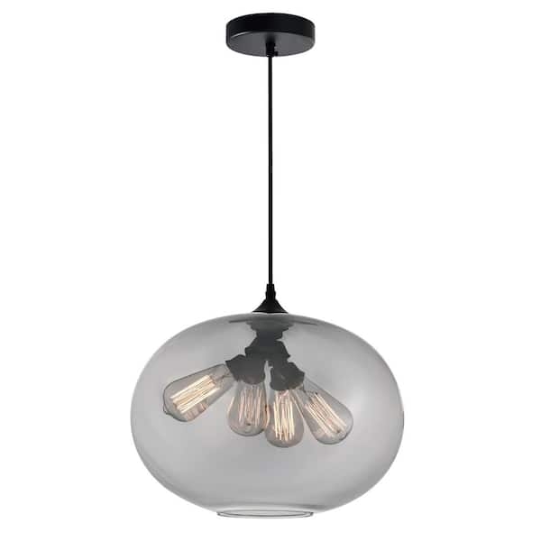 Linear Pendant Light Smoke Glass Globes Horizontal Bar