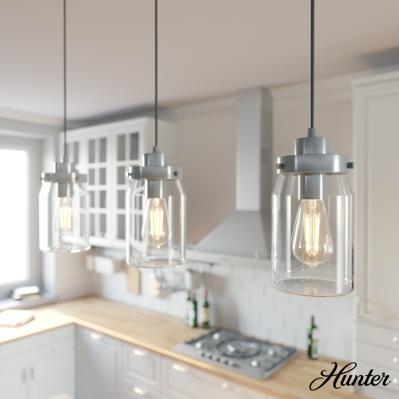 Linear Pendant Light Three Light Brushed Nickel Clear Glass Kitchen
