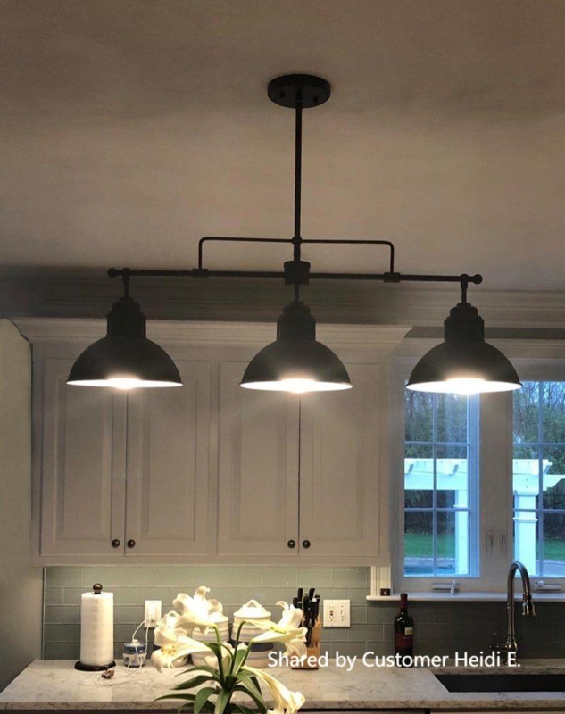 Linear Pendant Light, Triple Globe Design, Matte Black, Modern Linear Kitchen Lighting