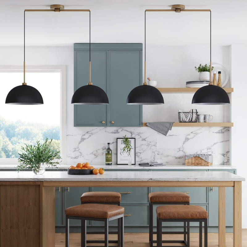 Linear Pendant Light Two Light Copper Accents Matte Black Industrial
