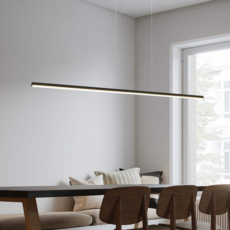 Linear Pendant Light: Vertical Tube Elements, Matte Black Industrial Style