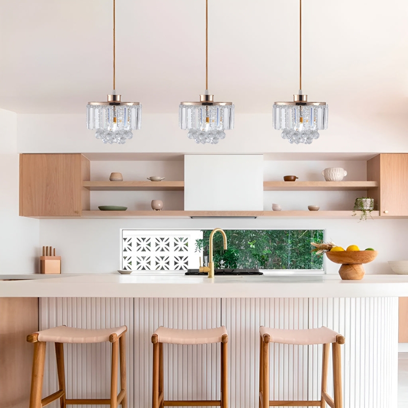 Linear Pendant Light with Gold Bar and Cascading Crystal Fringe