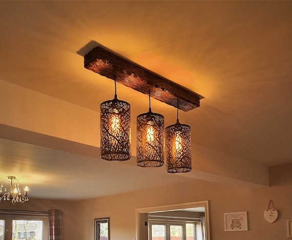 Linear Pendant Light Wood Beam Support Rustic Wood Beam Pendant Light