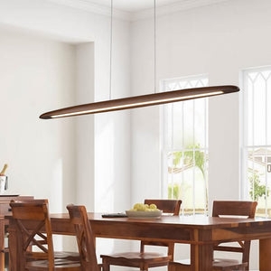 Linear Pendant Light Wood Grain Integrated LED Modern Farmhouse Style