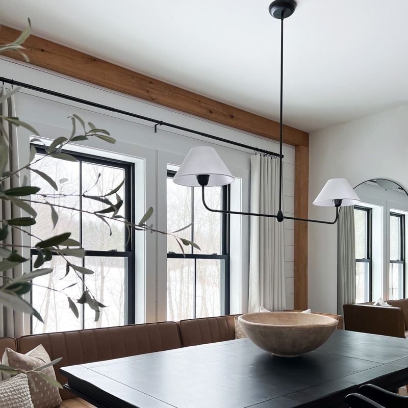 Linear Pendant Matte Black 2-Light Bell Shades Industrial Style