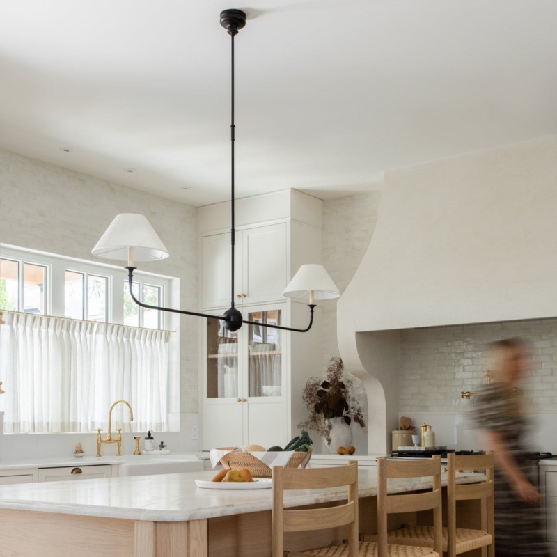 Linear Pendant: U-Shaped Curved Arms, Matte Black Conical Shades