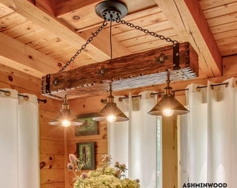 Linear Pendant with Rectangular Timber Beam & Exposed Edison Bulbs