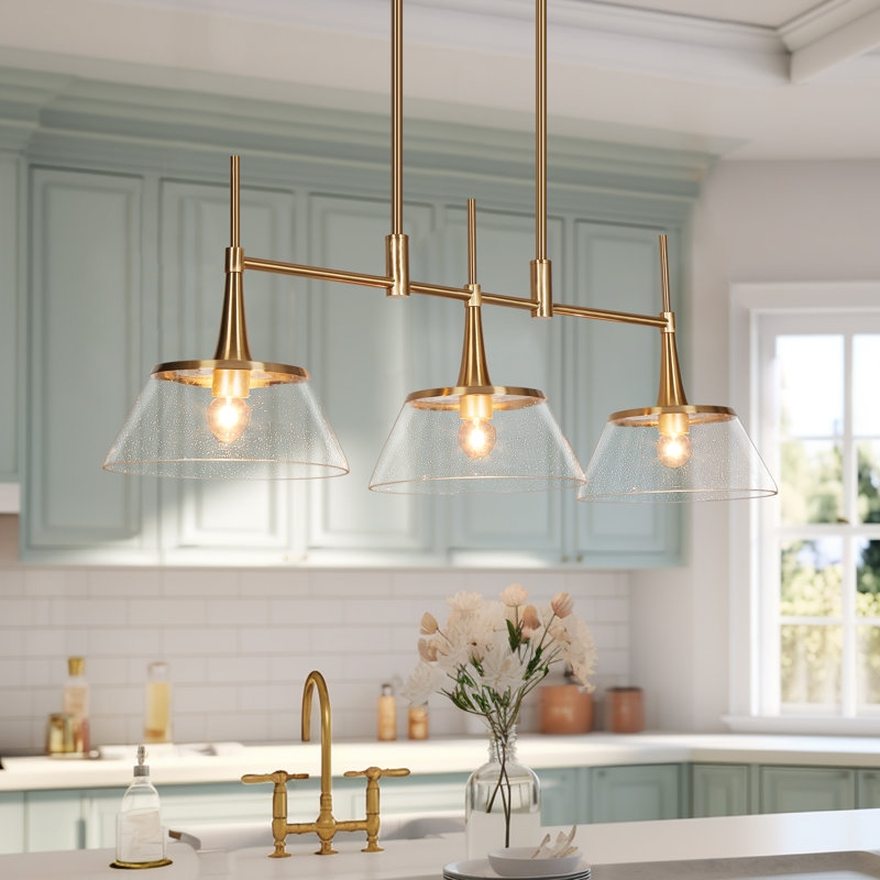 Linear Silhouette Island Pendant with Bubble Glass for Kitchen
