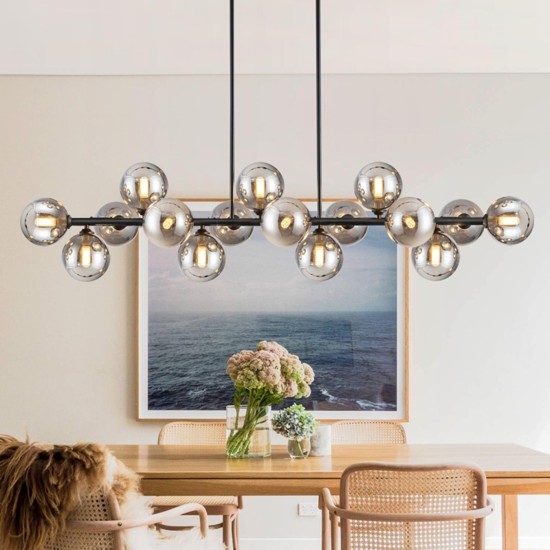 Linear Sputnik Chandelier Dining Room Black Gray Bubble Glass 55 Inch (74 characters)