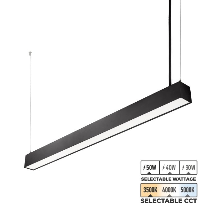 Linear Up/Down 4' LED Pendant Light - Selectable CCT & Wattage -  Direct/Indirect Lighting - Up to 6,500 Lumens - Black Finish | Industrial  Commercial Lighting