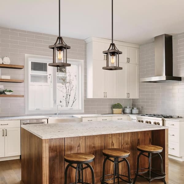LNC 1-Light Rustic Caged Textured Dark Brown Farmhouse Pendant Light with  Modern Clear Glass Shade and Antique Wood Accent A03408 - The Home Depot