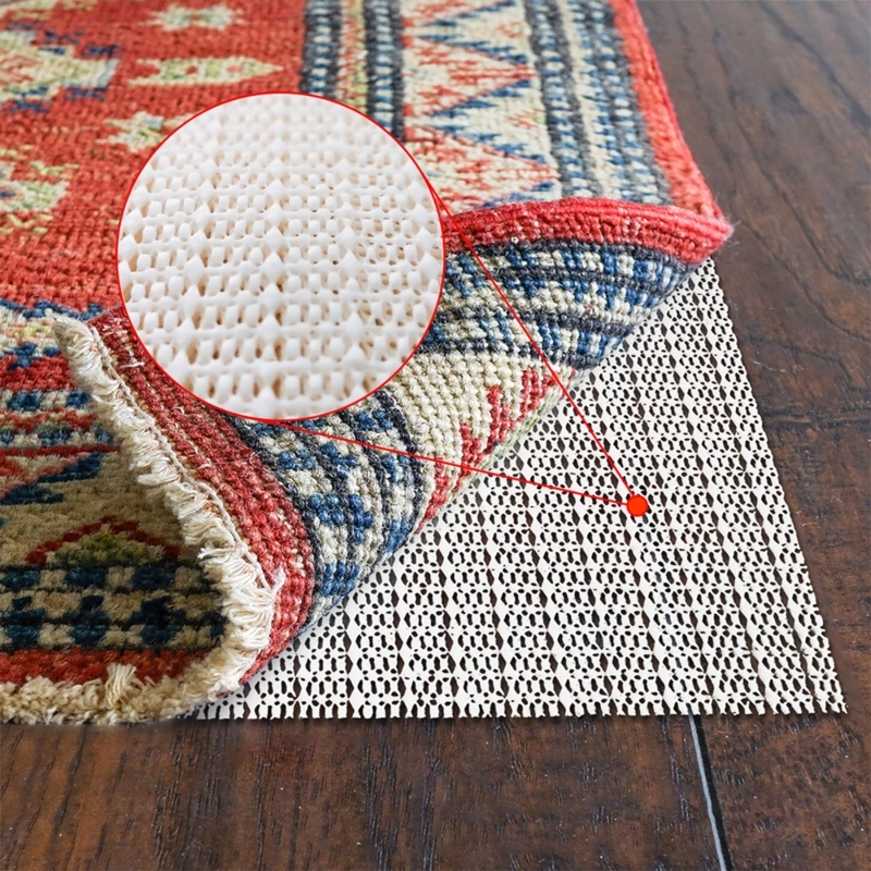 Low Profile Rug Pad Open Weave Grid Texture Beige Gripper