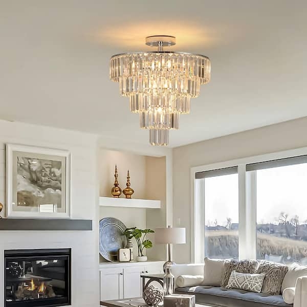 Luxury 5-Tier Crystal Chandelier Rectangular Prisms Polished Finish