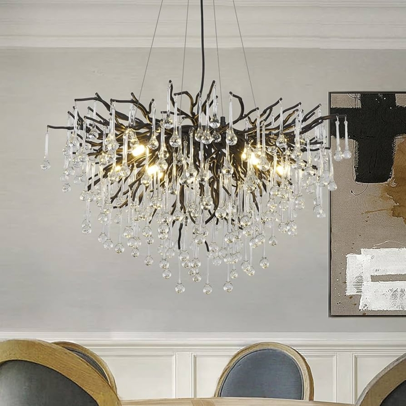 Luxury Branch Chandelier Entryway Design Cascading Teardrops Bronze