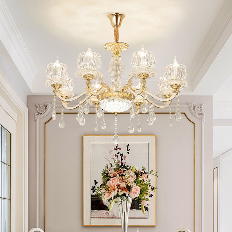 Luxury Crystal Chandelier with Ribbed Flower Shades and Draping