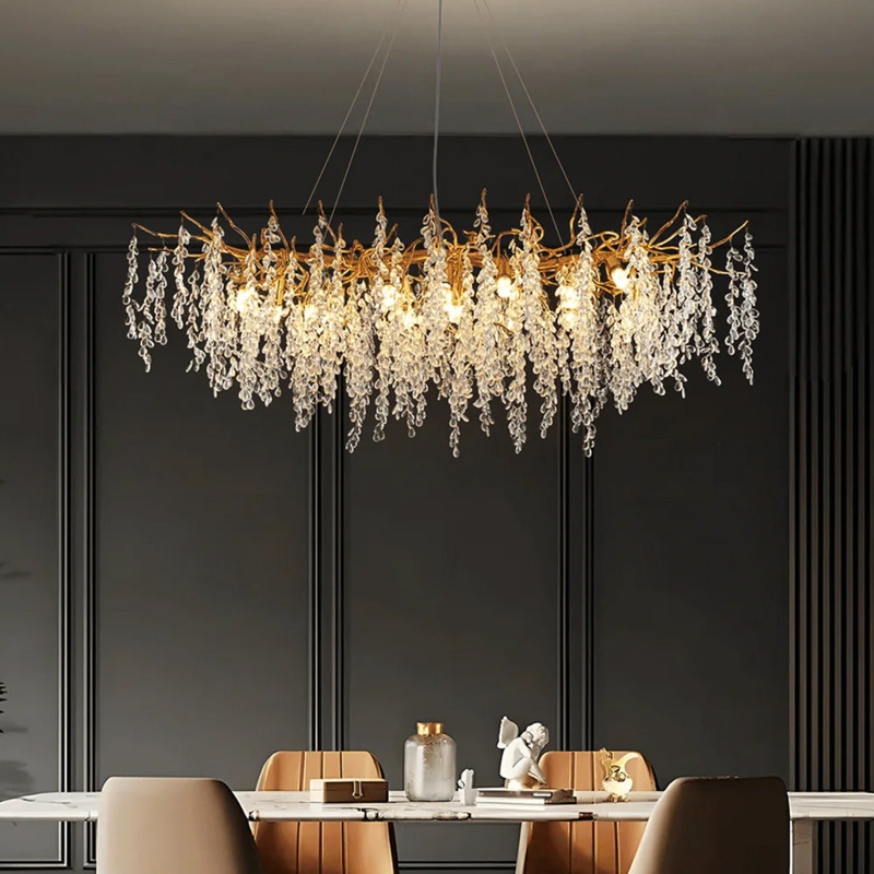 Luxury French Branch Chandelier Glass Tassels Gold Finish Glam