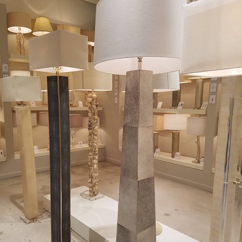 Luxury Gray Hair-on-Hide Floor Lamp with Brass Accents
