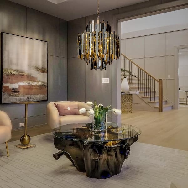 Luxury Smoke Crystal Chandelier featuring Soft Gold Two-Tier Silhouette