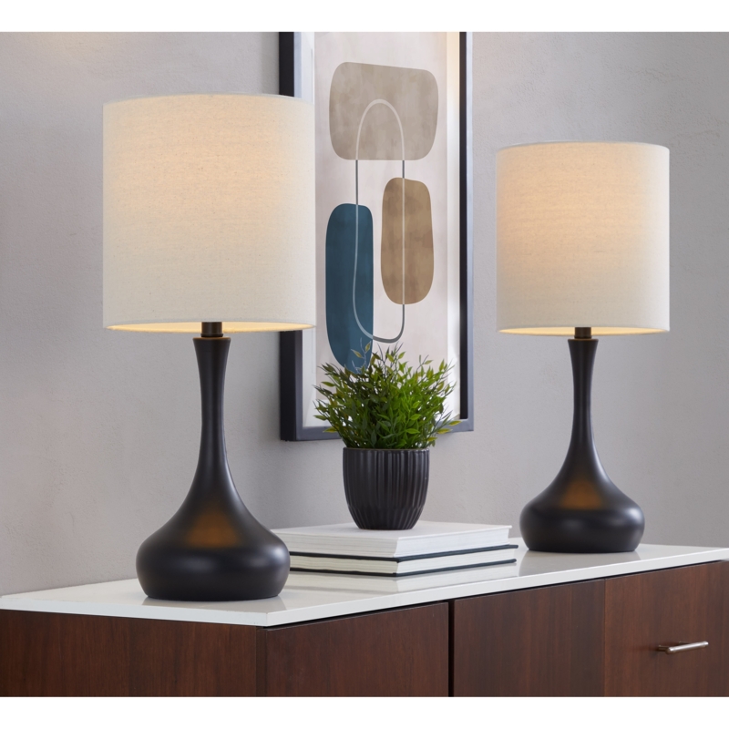 Matching Table Lamp Set with Dark Bronze Finish and Pull Chain Switch