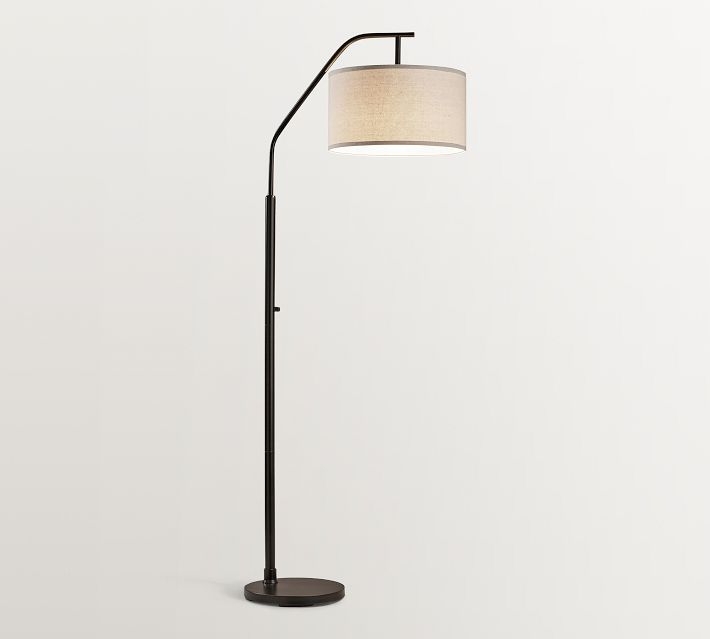 Matte Black Arc Floor Lamp Transitional White Drum Shade