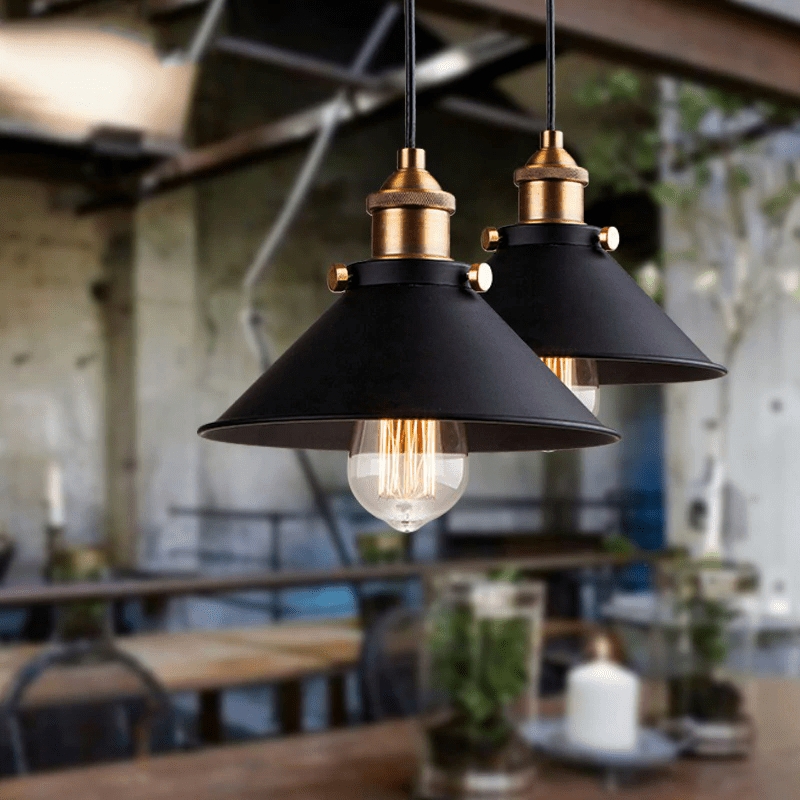 Matte Black Dome Pendant Light Vintage Edison Bulb Industrial Retro Style