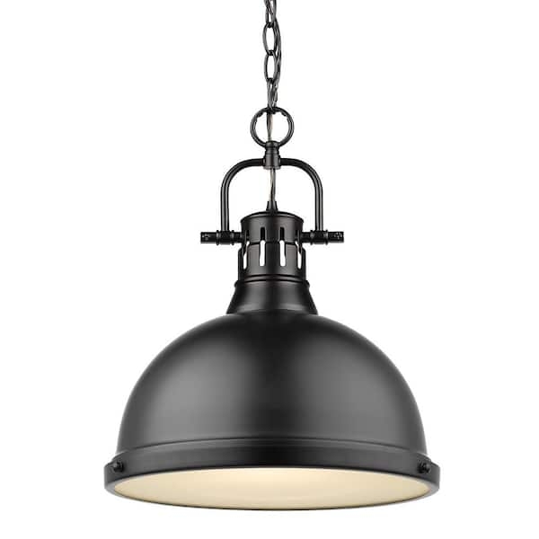 Matte Black Industrial Dome Pendant Light with Chain Suspension