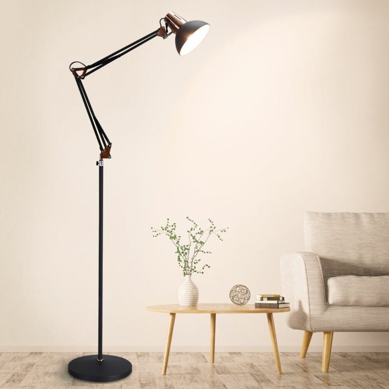 Matte Black Industrial Floor Lamp in Architect Swing Arm Style