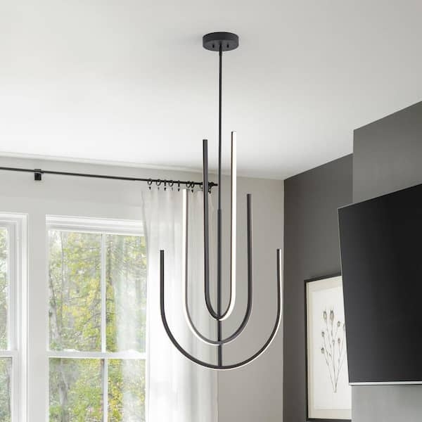 Matte Black Integrated LED Pendant with Thin Interlocking Rings