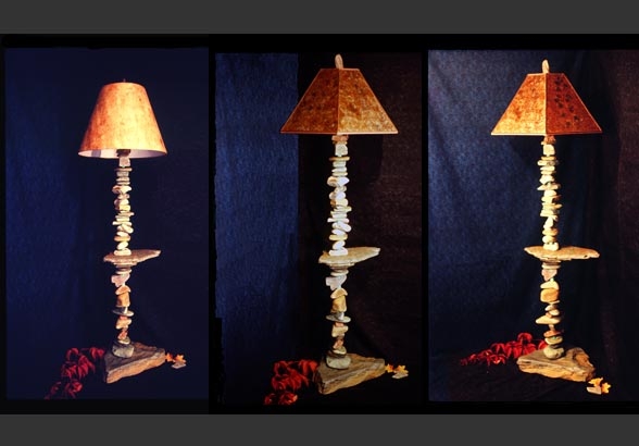 Matte Black Metal Floor Lamp with Conical Shade and Stone Disks