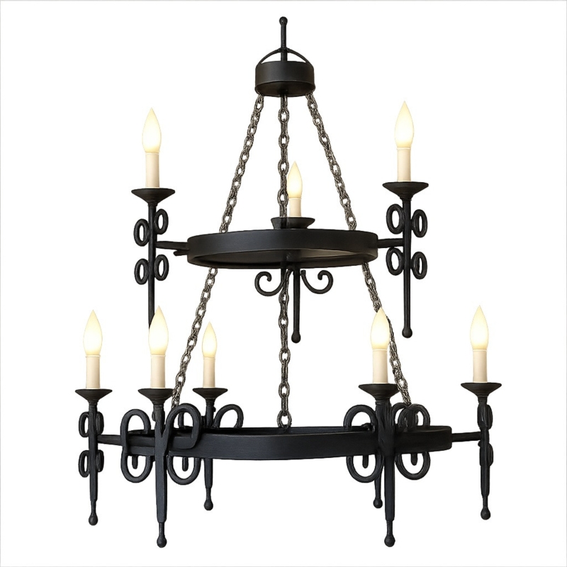 Mediterranean Iron Chandelier, Intricate Scrollwork