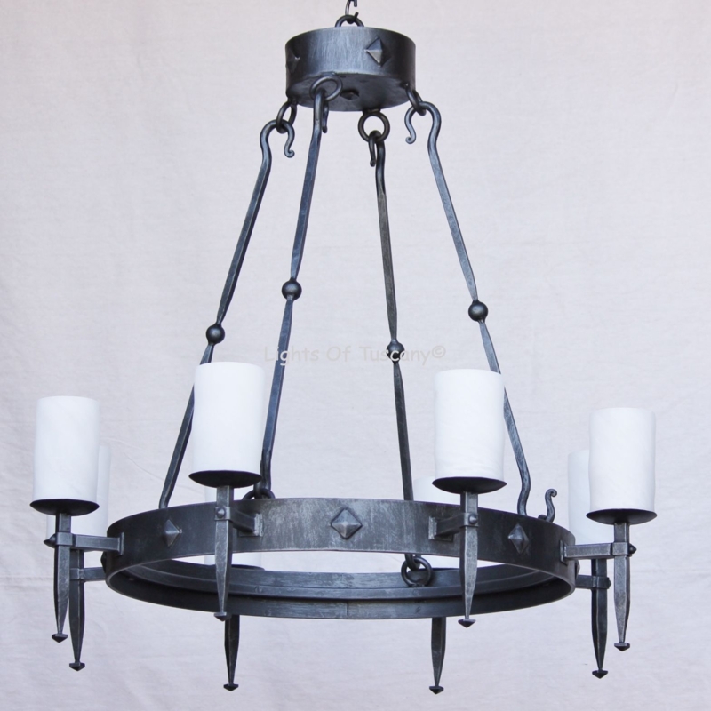 Mediterranean Wrought Iron Chandelier Two Tier Scrolled Arms