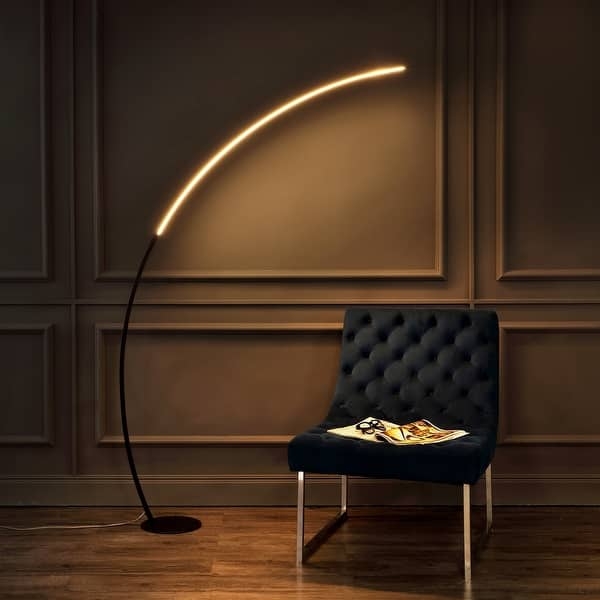 Metal Arc Floor Lamp Matte Black Integrated LED Slim Contemporary